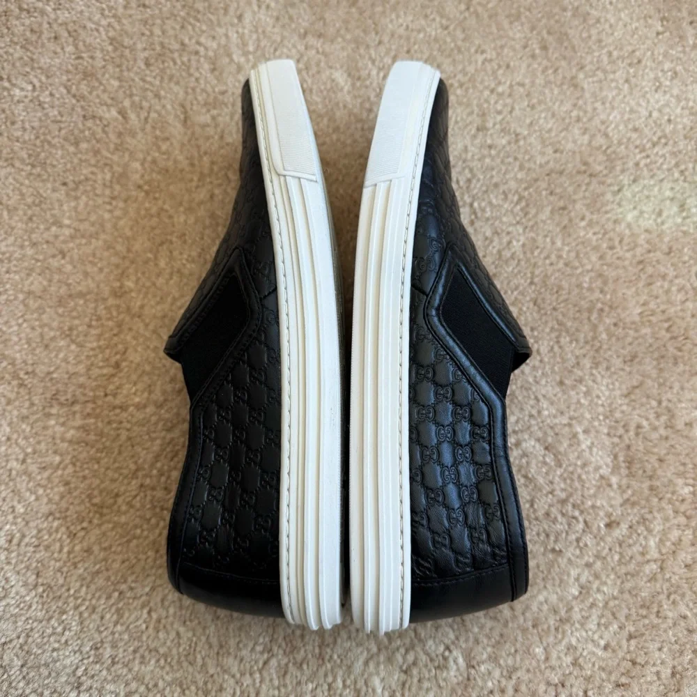 Gucci Microguccissima Black Leather Slip-On Sneakers Men's Size IT40 US6